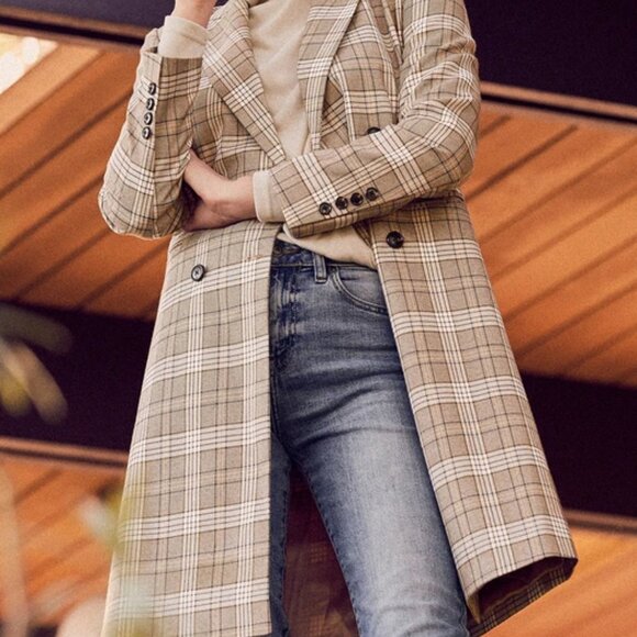 Lulus Manchester Moment Tan and White Plaid Coat - Picture 5 of 6